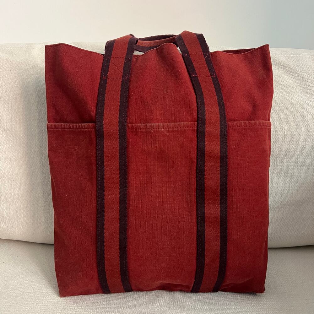 Hermes Herline Red Canvas Tote Bag Large